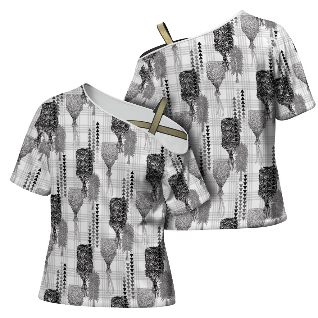 Aloha Hawaii Vintage Kahili Pa'a Lima Cross Shoulder Shirt Palaka Print Hinahina