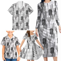 Aloha Hawaii Vintage Kahili Pa'a Lima Family Matching Long Sleeve Bodycon Dress and Hawaiian Shirt Palaka Print Hinahina