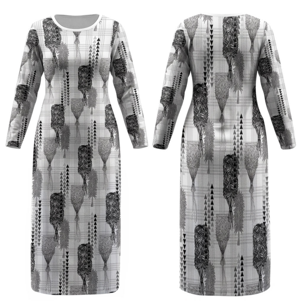 Aloha Hawaii Vintage Kahili Pa'a Lima Family Matching Long Sleeve Bodycon Dress and Hawaiian Shirt Palaka Print Hinahina