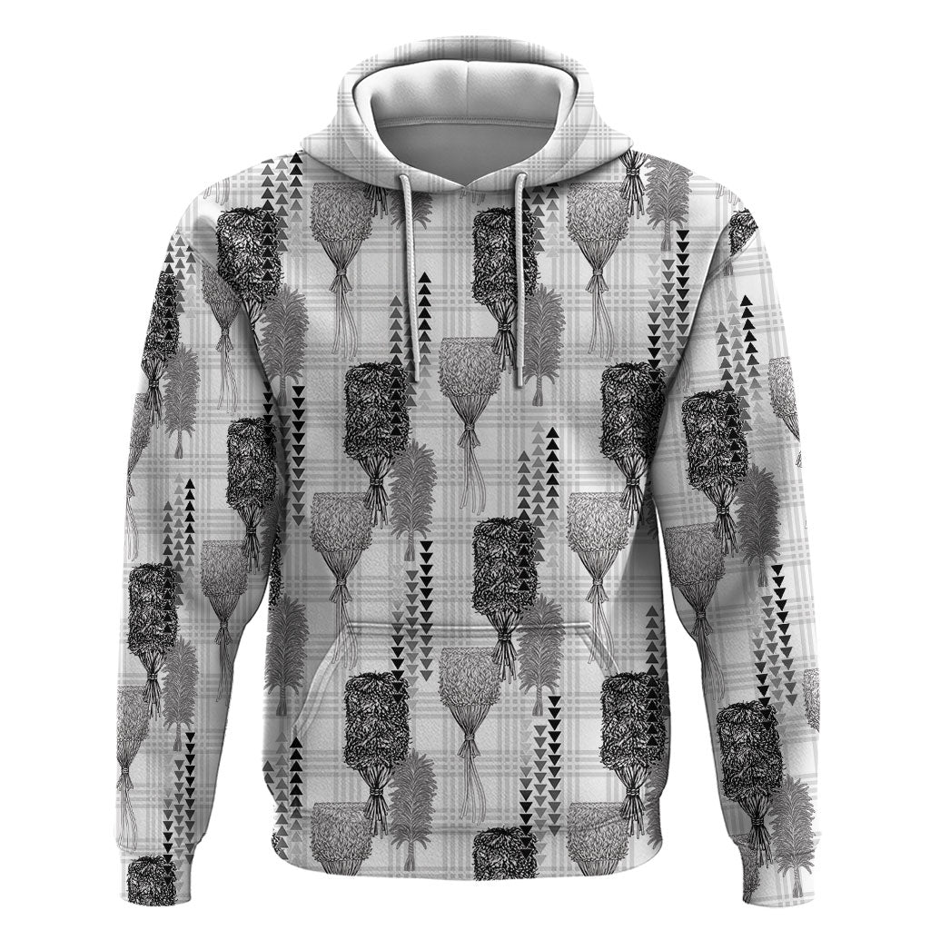 Aloha Hawaii Vintage Kahili Pa'a Lima Hoodie Palaka Print Hinahina