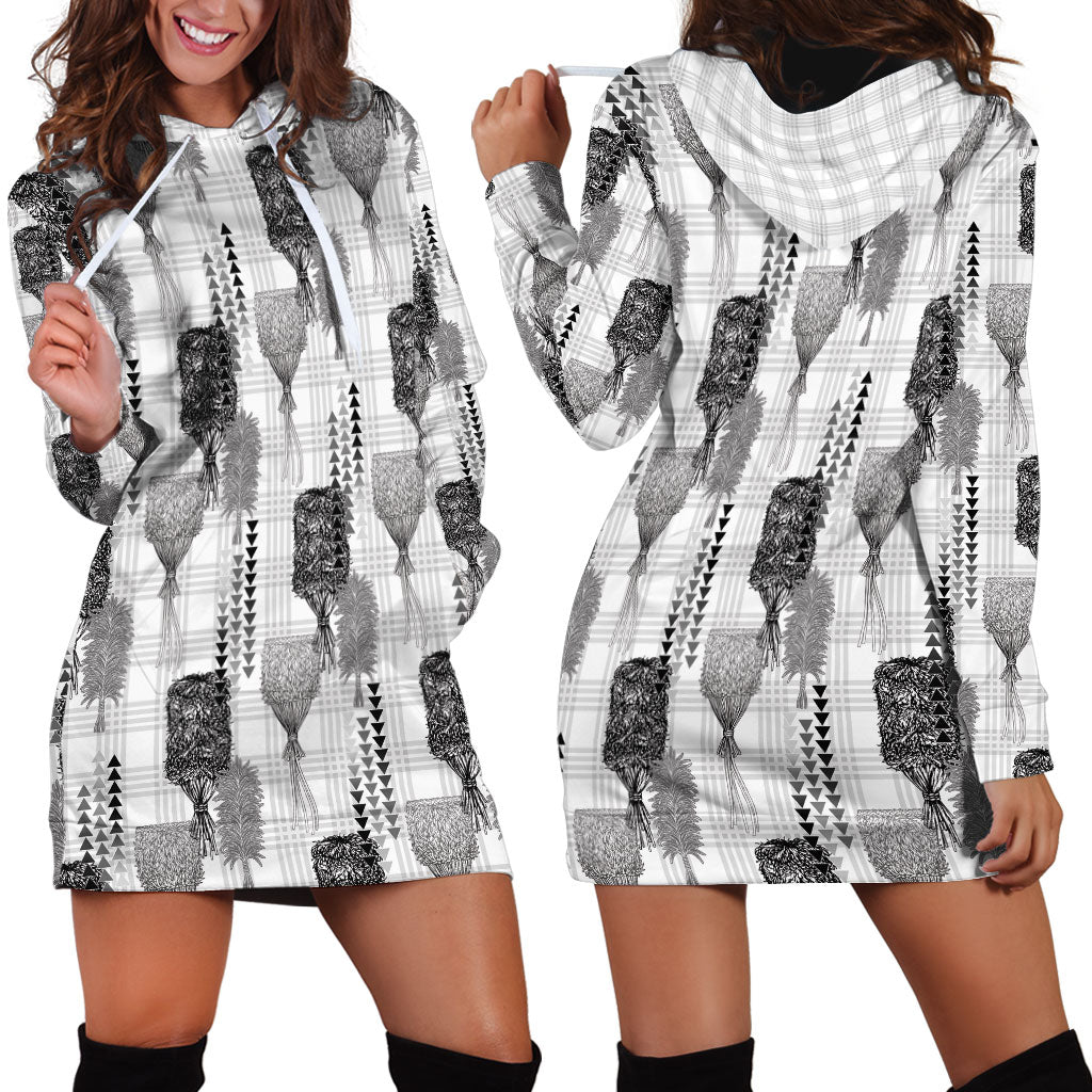 Aloha Hawaii Vintage Kahili Pa'a Lima Hoodie Dress Palaka Print Hinahina
