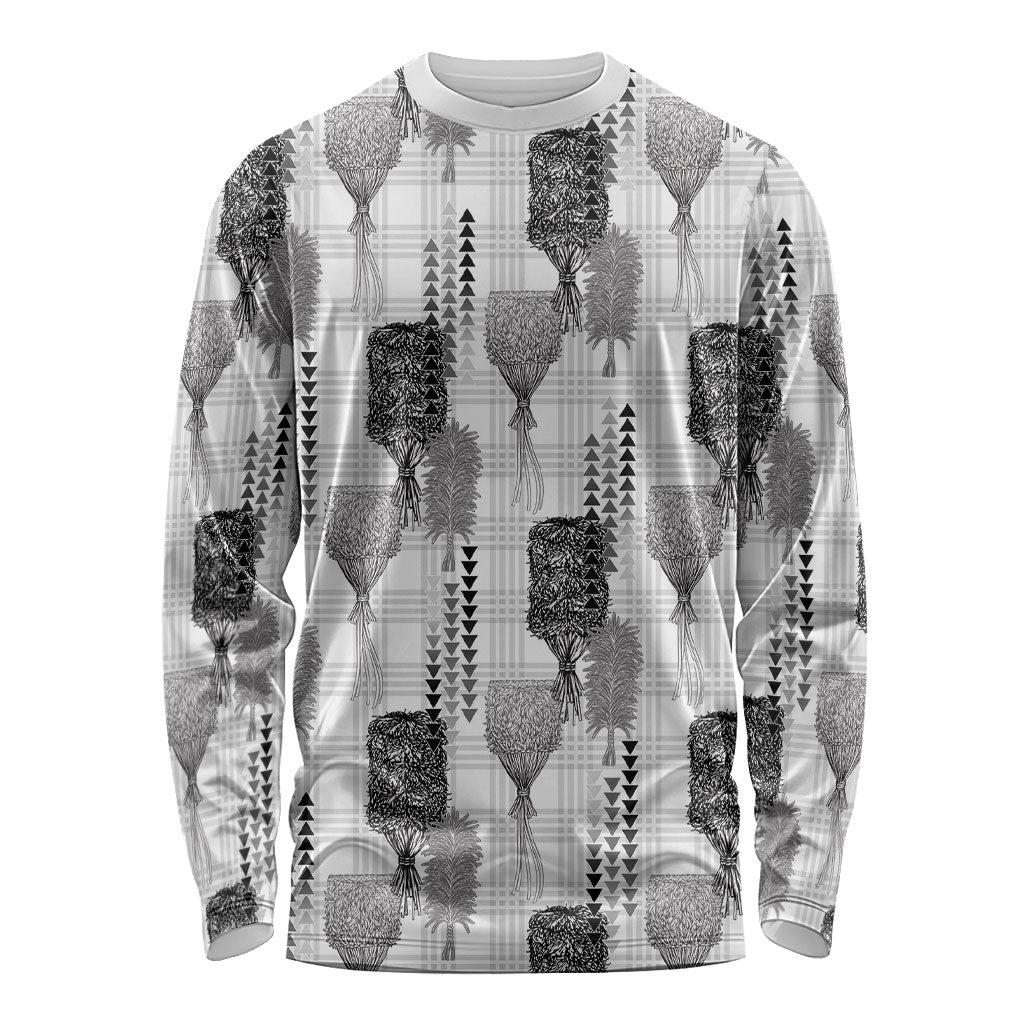 Aloha Hawaii Vintage Kahili Pa'a Lima Long Sleeve Shirt Palaka Print Hinahina LT7 Unisex Gray - Polynesian Pride