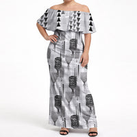 Aloha Hawaii Vintage Kahili Pa'a Lima Off Shoulder Maxi Dress Palaka Print Hinahina