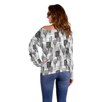 Aloha Hawaii Vintage Kahili Pa'a Lima Off Shoulder Sweater Palaka Print Hinahina