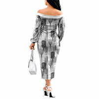 Aloha Hawaii Vintage Kahili Pa'a Lima Off The Shoulder Long Sleeve Dress Palaka Print Hinahina