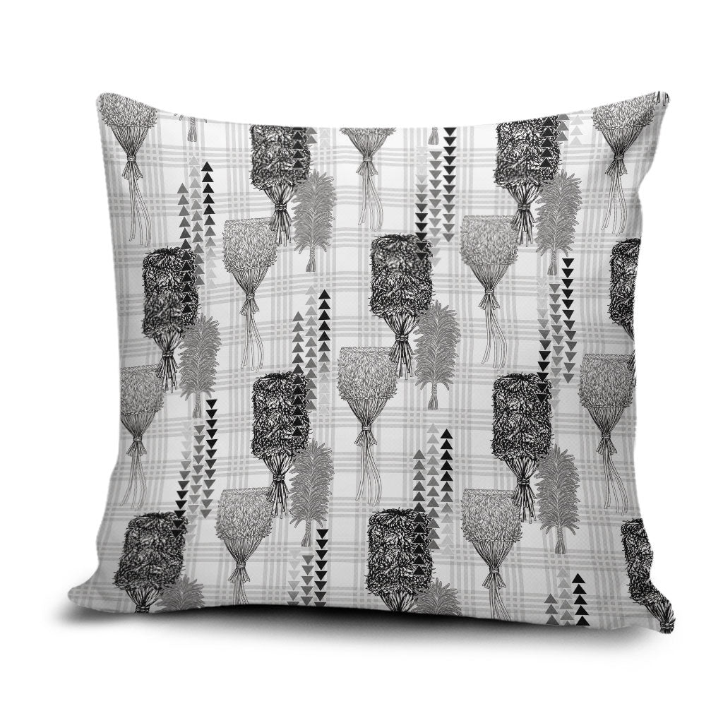 Aloha Hawaii Vintage Kahili Pa'a Lima Pillow Cover Palaka Print Hinahina LT7 Gray - Polynesian Pride
