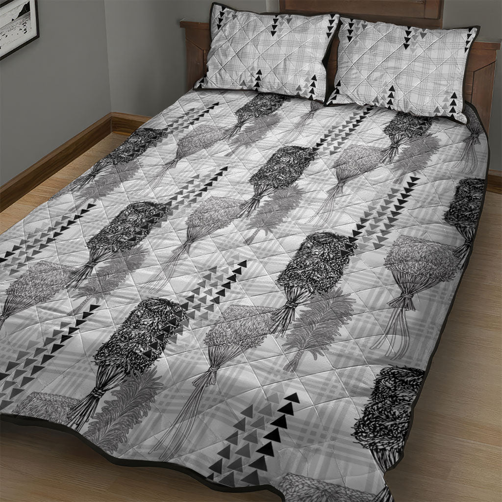 Aloha Hawaii Vintage Kahili Pa'a Lima Quilt Bed Set Palaka Print Hinahina
