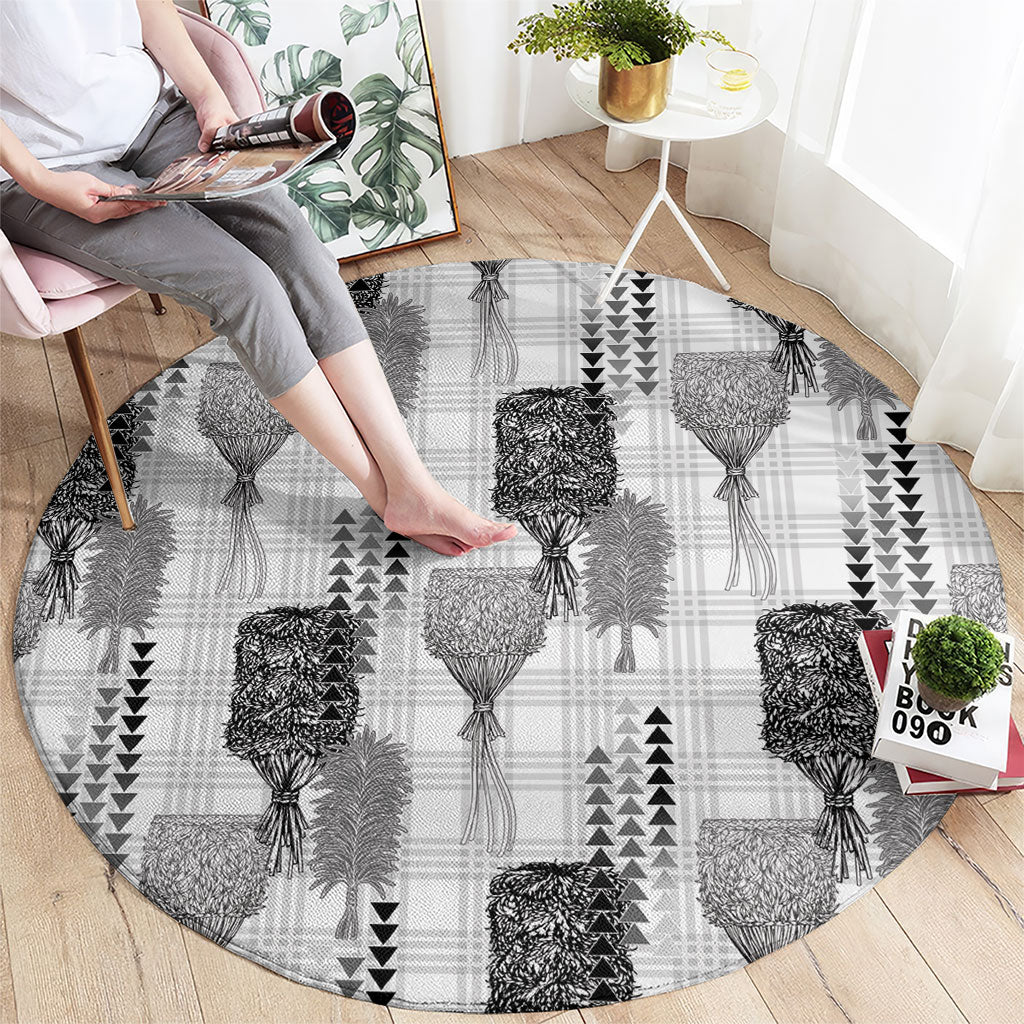 Aloha Hawaii Vintage Kahili Pa'a Lima Round Carpet Palaka Print Hinahina