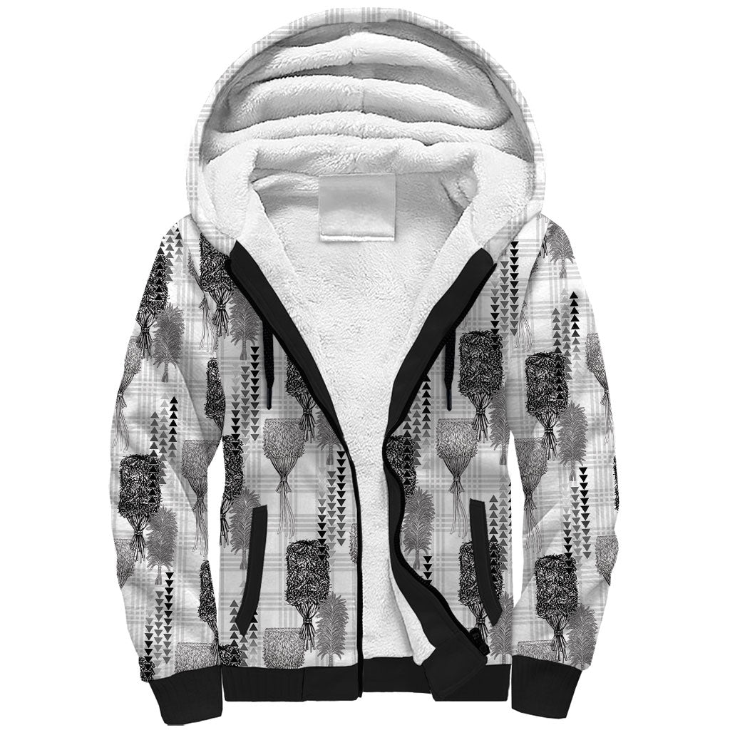 Aloha Hawaii Vintage Kahili Pa'a Lima Sherpa Hoodie Palaka Print Hinahina