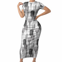 Aloha Hawaii Vintage Kahili Pa'a Lima Short Sleeve Bodycon Dress Palaka Print Hinahina