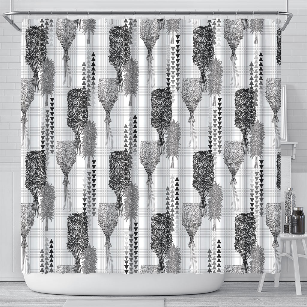 Aloha Hawaii Vintage Kahili Pa'a Lima Shower Curtain Palaka Print Hinahina
