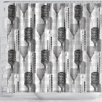 Aloha Hawaii Vintage Kahili Pa'a Lima Shower Curtain Palaka Print Hinahina