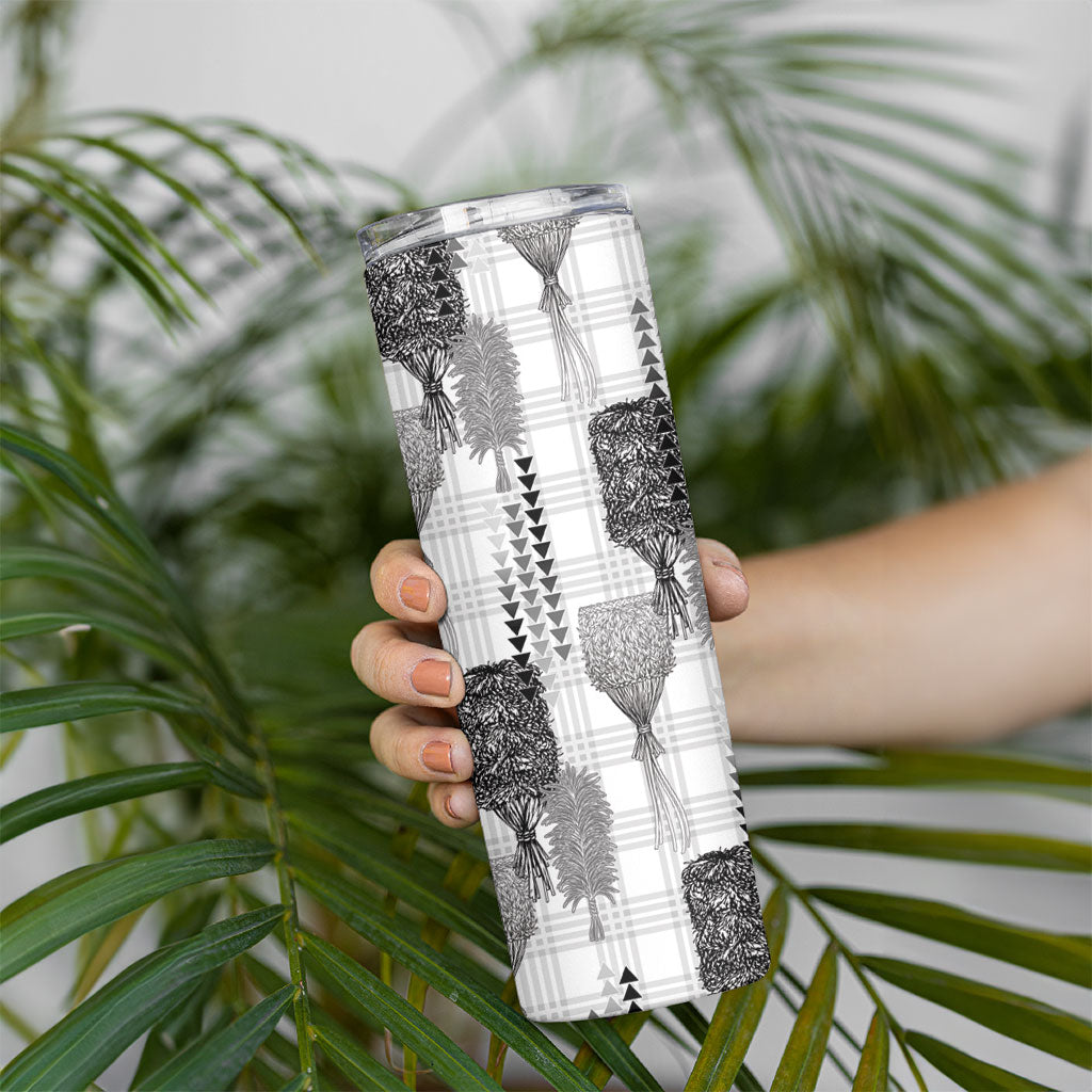Aloha Hawaii Vintage Kahili Pa'a Lima Skinny Tumbler Palaka Print Hinahina