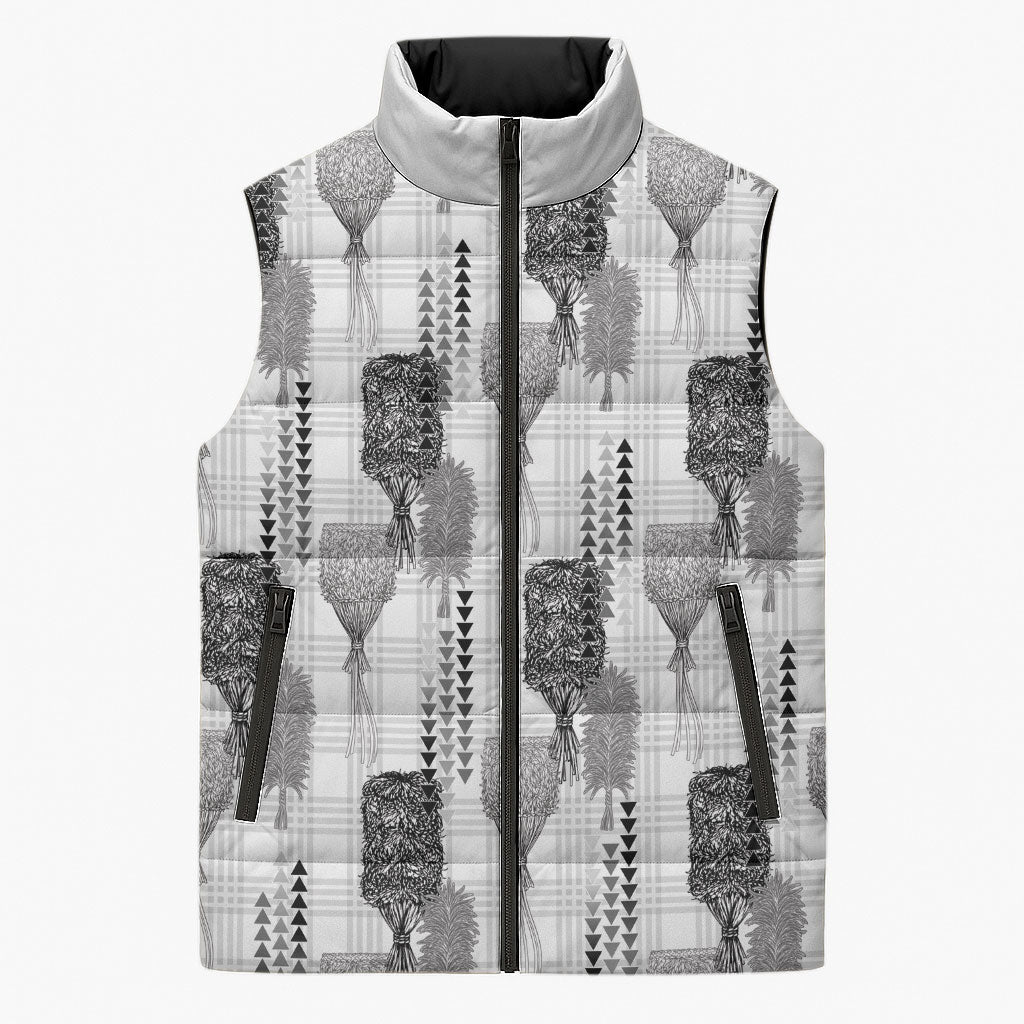 Aloha Hawaii Vintage Kahili Pa'a Lima Sleeveless Puffer Jacket Palaka Print Hinahina