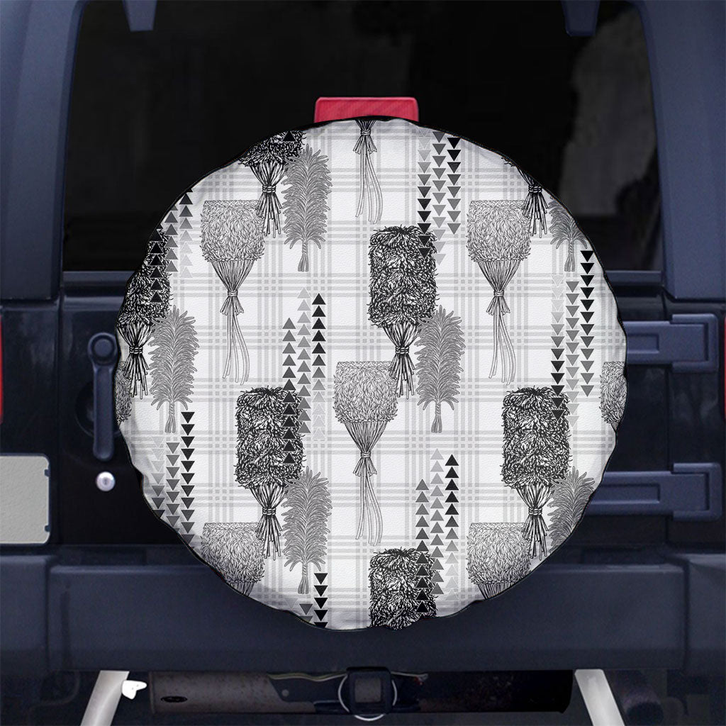 Aloha Hawaii Vintage Kahili Pa'a Lima Spare Tire Cover Palaka Print Hinahina LT7 No hole Gray - Polynesian Pride