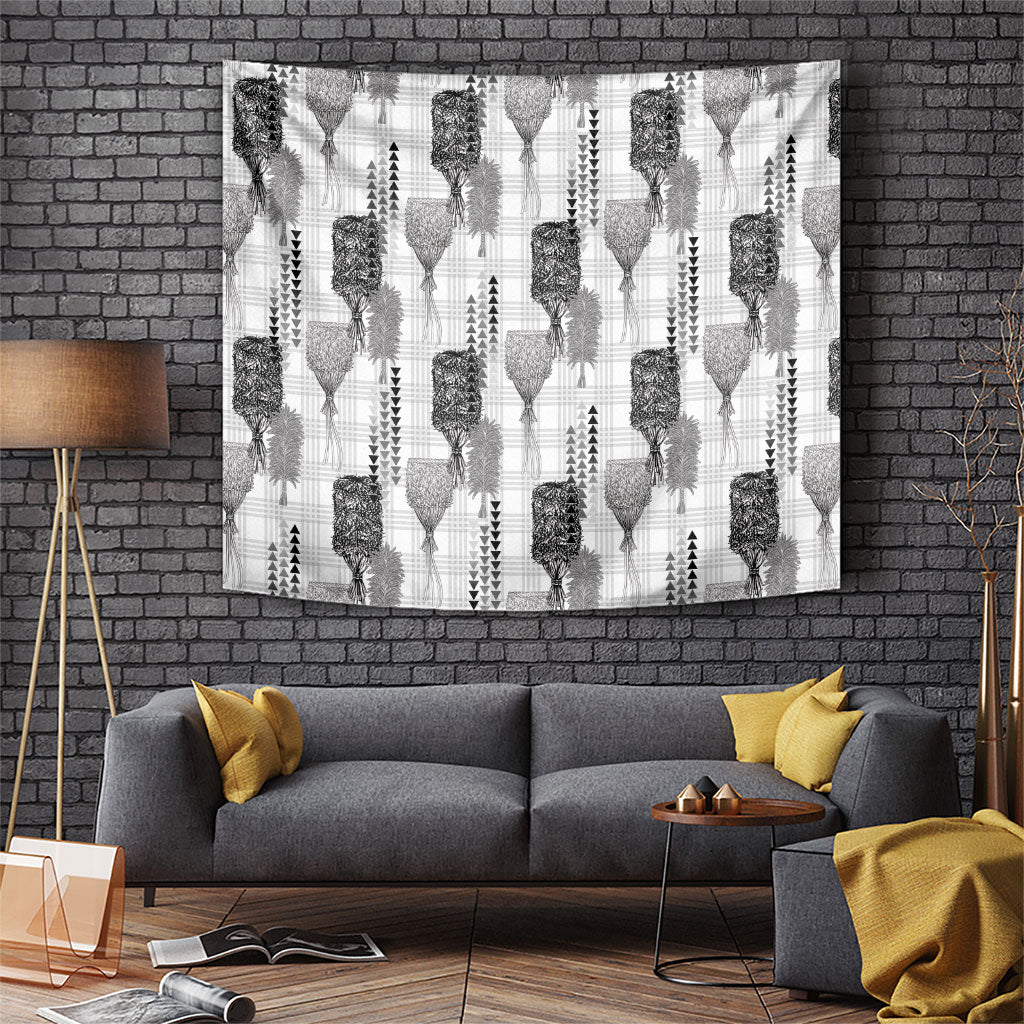 Aloha Hawaii Vintage Kahili Pa'a Lima Tapestry Palaka Print Hinahina LT7 Gray - Polynesian Pride