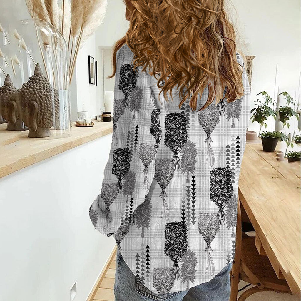 Aloha Hawaii Vintage Kahili Pa'a Lima Women Casual Shirt Palaka Print Hinahina