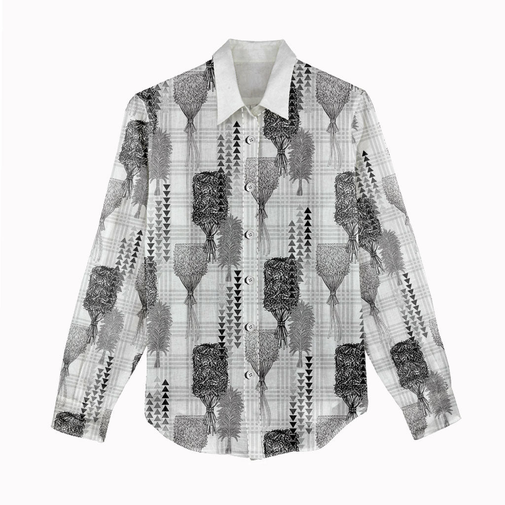 Aloha Hawaii Vintage Kahili Pa'a Lima Women Casual Shirt Palaka Print Hinahina