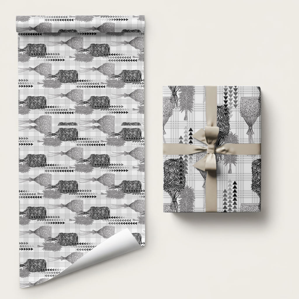 Aloha Hawaii Vintage Kahili Pa'a Lima Wrapping Paper Palaka Print Hinahina