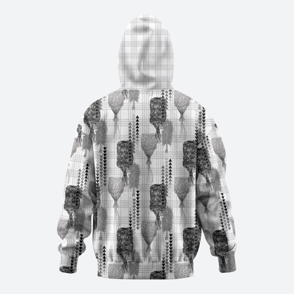 Aloha Hawaii Vintage Kahili Pa'a Lima Zip Hoodie Palaka Print Hinahina