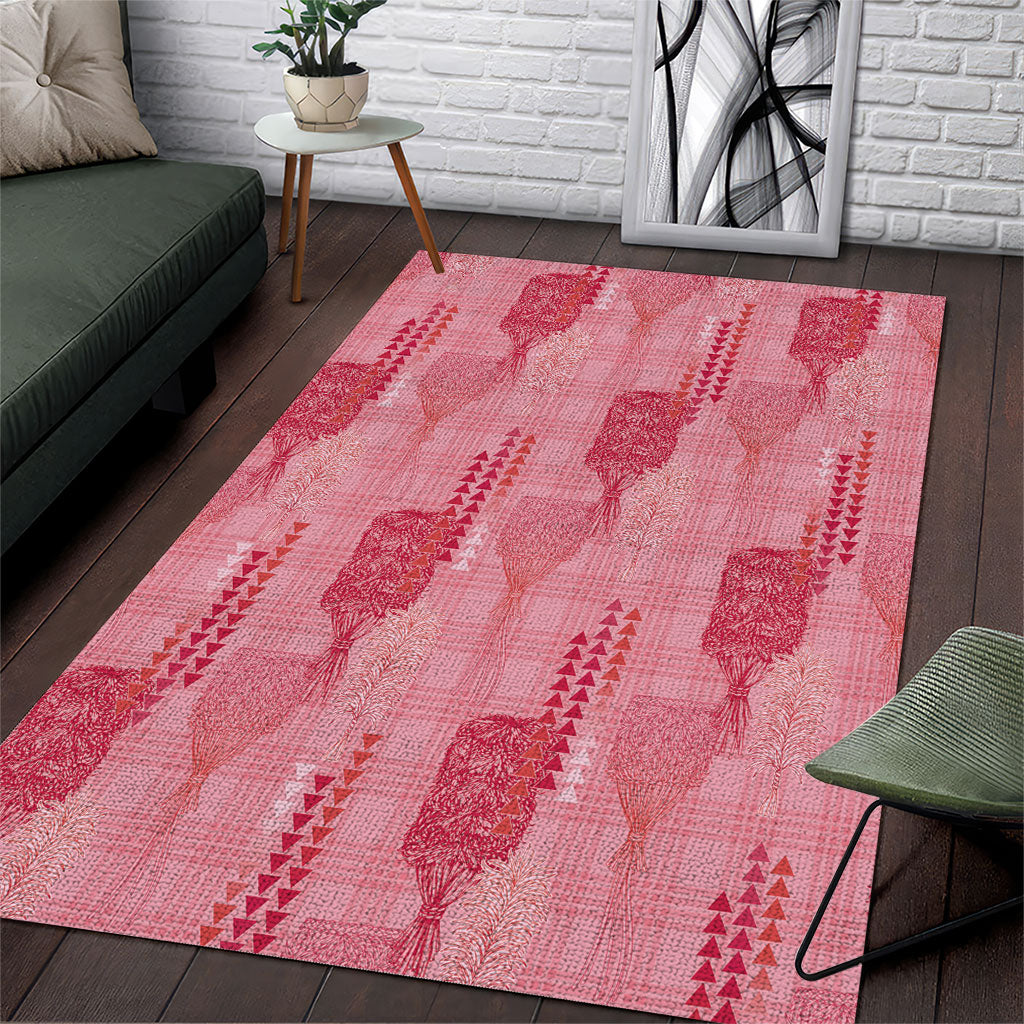 Aloha Hawaii Vintage Kahili Pa'a Lima Area Rug Palaka Print Berry Pink