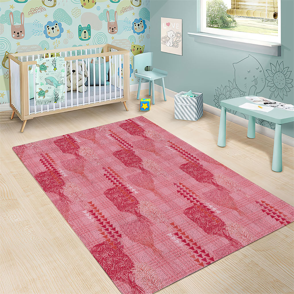 Aloha Hawaii Vintage Kahili Pa'a Lima Area Rug Palaka Print Berry Pink