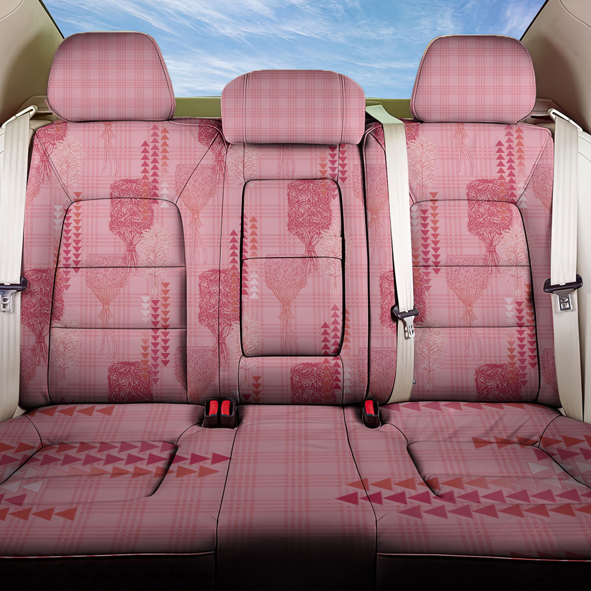 Aloha Hawaii Vintage Kahili Pa'a Lima Back Car Seat Cover Palaka Print Berry Pink