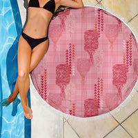 Aloha Hawaii Vintage Kahili Pa'a Lima Beach Blanket Palaka Print Berry Pink