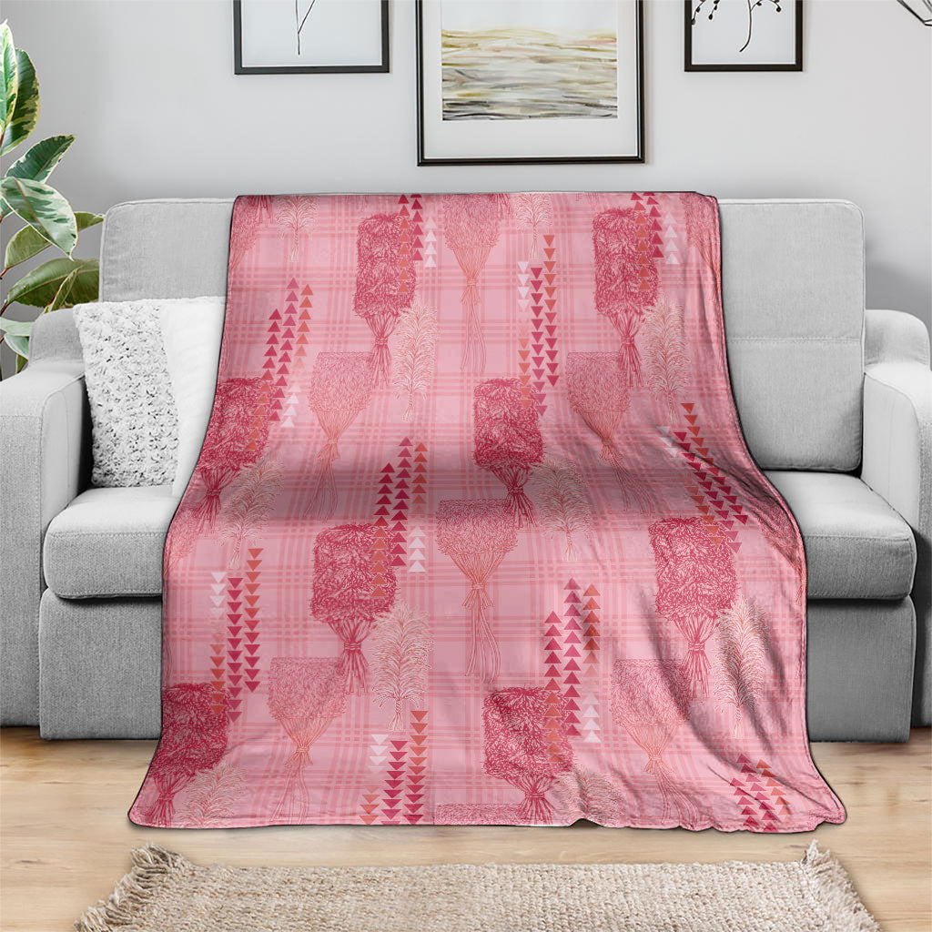 Aloha Hawaii Vintage Kahili Pa'a Lima Blanket Palaka Print Berry Pink