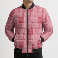 Aloha Hawaii Vintage Kahili Pa'a Lima Bomber Puffer Jacket Palaka Print Berry Pink