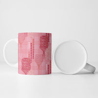 Aloha Hawaii Vintage Kahili Pa'a Lima Ceramic Mug Palaka Print Berry Pink