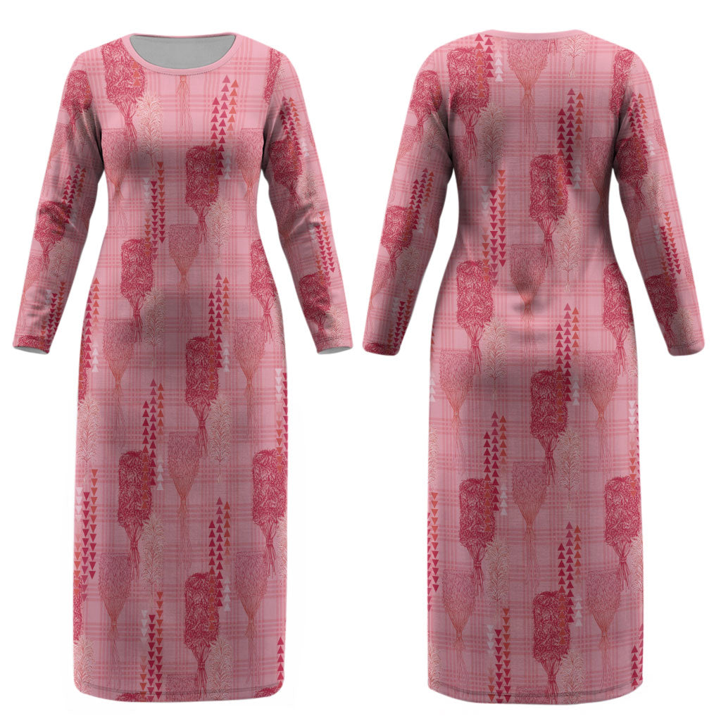 Aloha Hawaii Vintage Kahili Pa'a Lima Couples Matching Long Sleeve Bodycon Dress and Long Sleeve Button Shirt Palaka Print Berry Pink