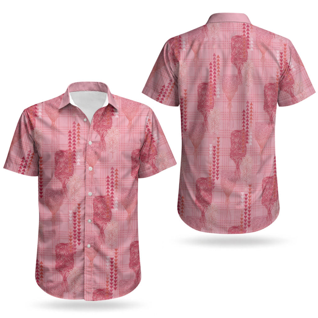 Aloha Hawaii Vintage Kahili Pa'a Lima Couples Matching Off Shoulder Maxi Dress and Hawaiian Shirt Palaka Print Berry Pink