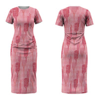 Aloha Hawaii Vintage Kahili Pa'a Lima Couples Matching Short Sleeve Bodycon Dress and Long Sleeve Button Shirt Palaka Print Berry Pink