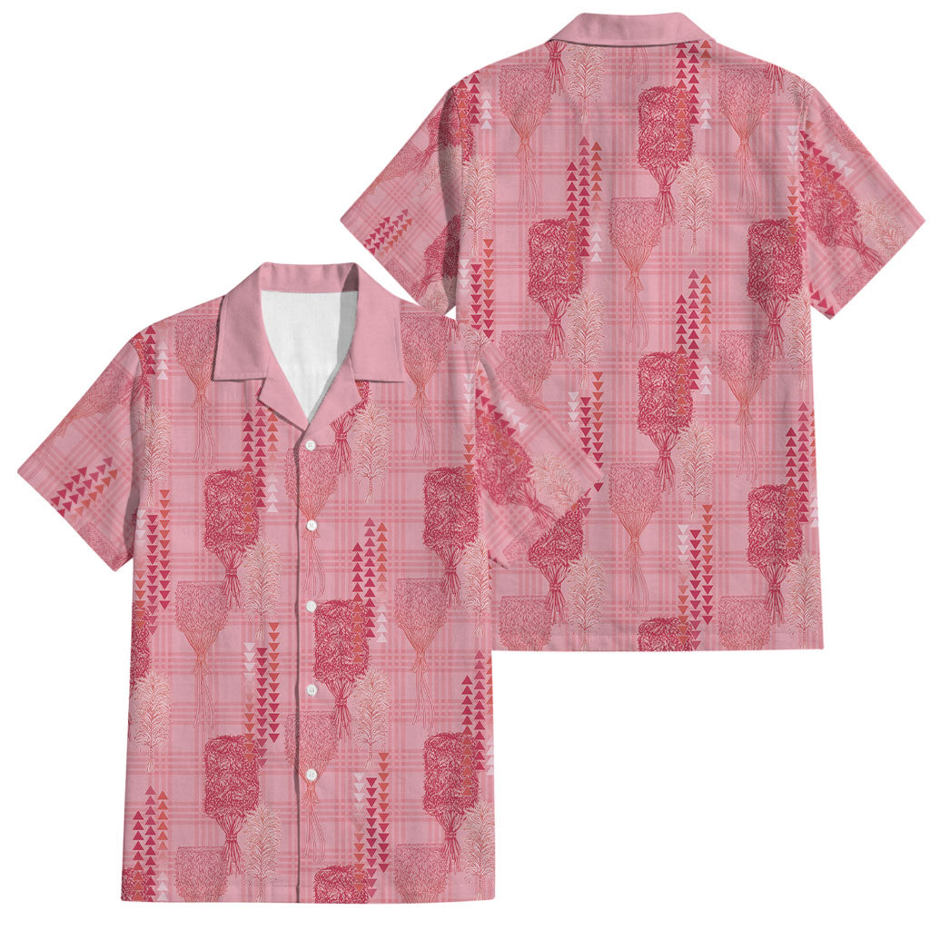 Aloha Hawaii Vintage Kahili Pa'a Lima Family Matching Off Shoulder Maxi Dress and Hawaiian Shirt Palaka Print Berry Pink