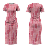 Aloha Hawaii Vintage Kahili Pa'a Lima Family Matching Short Sleeve Bodycon Dress and Hawaiian Shirt Palaka Print Berry Pink