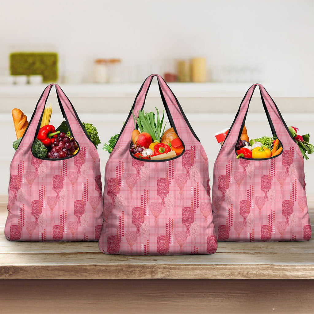 Aloha Hawaii Vintage Kahili Pa'a Lima Grocery Bag Palaka Print Berry Pink