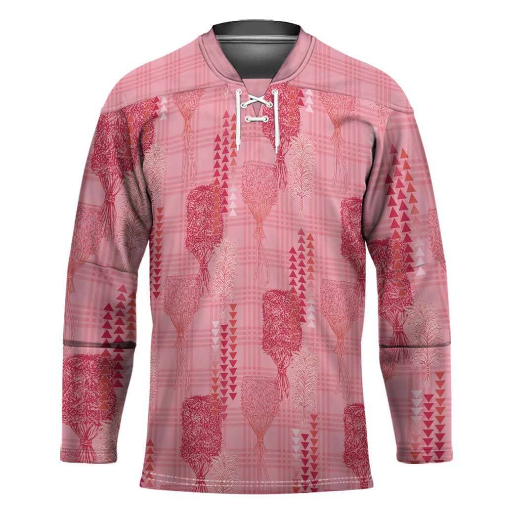 Aloha Hawaii Vintage Kahili Pa'a Lima Hockey Jersey Palaka Print Berry Pink