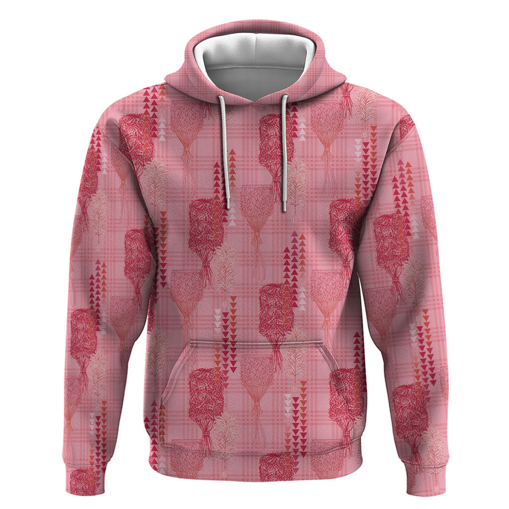Aloha Hawaii Vintage Kahili Pa'a Lima Hoodie Palaka Print Berry Pink