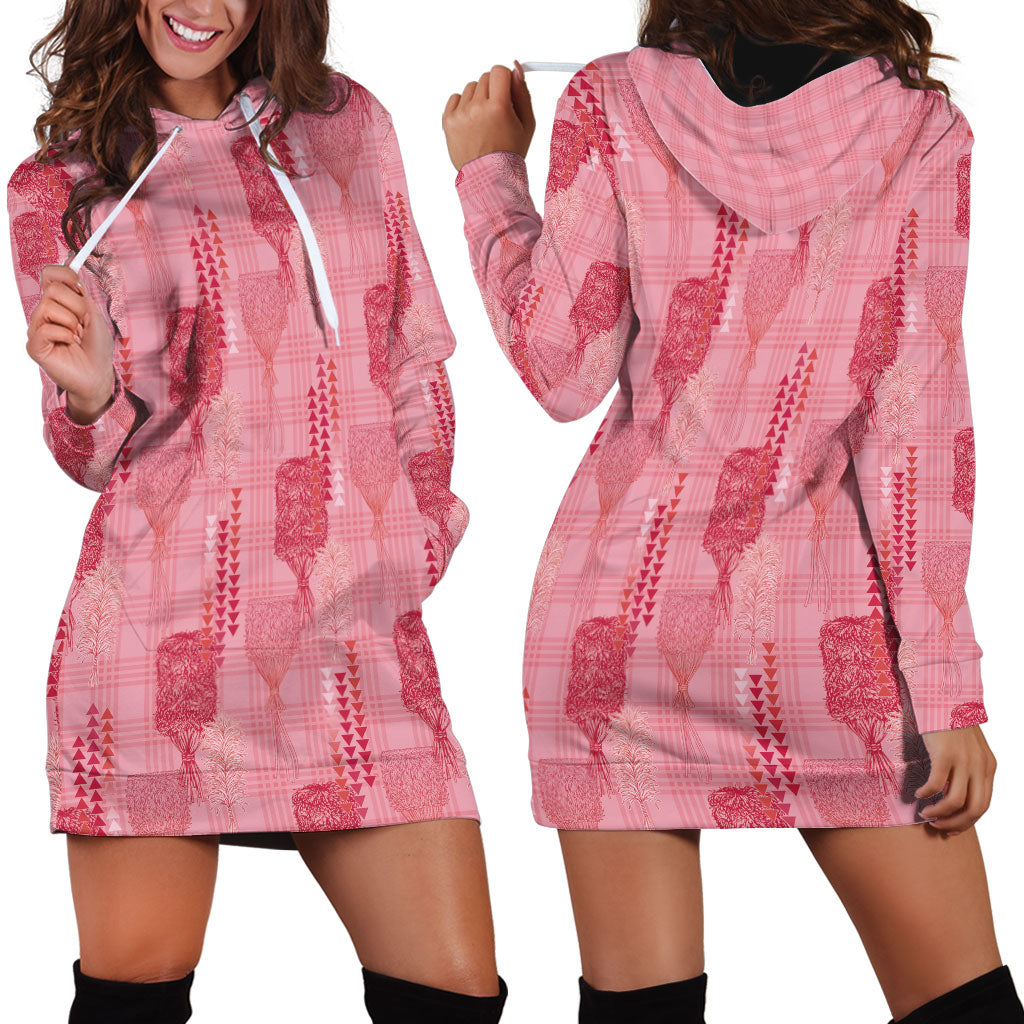 Aloha Hawaii Vintage Kahili Pa'a Lima Hoodie Dress Palaka Print Berry Pink