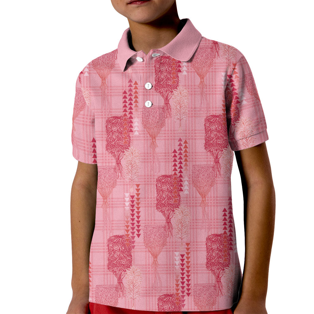 Aloha Hawaii Vintage Kahili Pa'a Lima Kid Polo Shirt Palaka Print Berry Pink