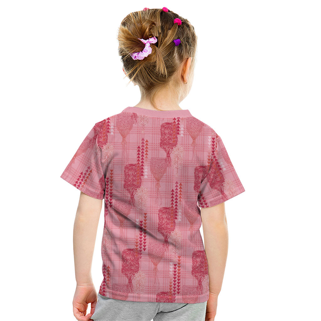 Aloha Hawaii Vintage Kahili Pa'a Lima Kid T Shirt Palaka Print Berry Pink