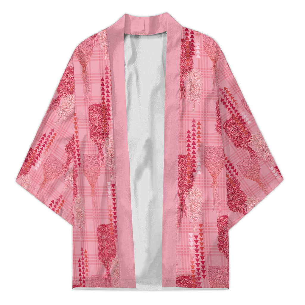 Aloha Hawaii Vintage Kahili Pa'a Lima Kimono Palaka Print Berry Pink