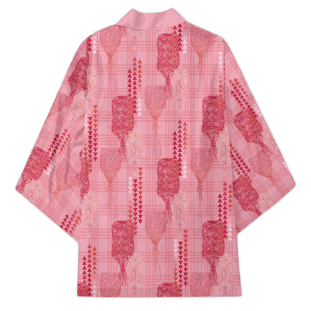 Aloha Hawaii Vintage Kahili Pa'a Lima Kimono Palaka Print Berry Pink