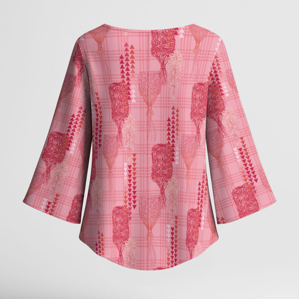 Aloha Hawaii Vintage Kahili Pa'a Lima Kimono Sleeve Blouse Palaka Print Berry Pink