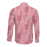Aloha Hawaii Vintage Kahili Pa'a Lima Long Sleeve Button Shirt Palaka Print Berry Pink