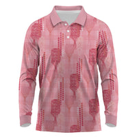 Aloha Hawaii Vintage Kahili Pa'a Lima Long Sleeve Polo Shirt Palaka Print Berry Pink