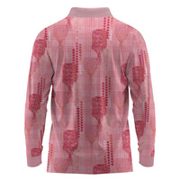 Aloha Hawaii Vintage Kahili Pa'a Lima Long Sleeve Polo Shirt Palaka Print Berry Pink