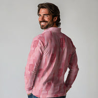 Aloha Hawaii Vintage Kahili Pa'a Lima Long Sleeve Polo Shirt Palaka Print Berry Pink