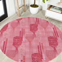 Aloha Hawaii Vintage Kahili Pa'a Lima Round Carpet Palaka Print Berry Pink